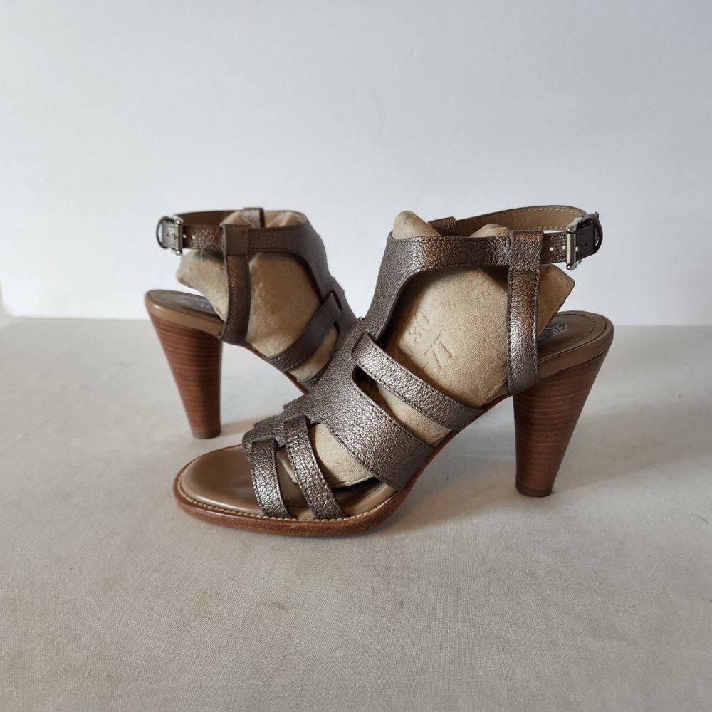 TOD'S Leather 3.5" Heel Sandals Open Toe Ankle Strap Brown